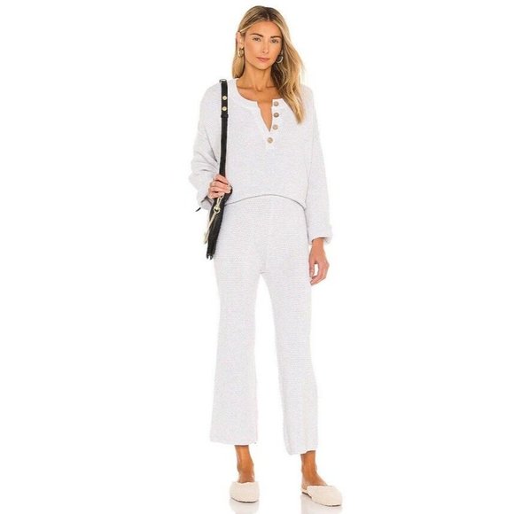 Free People Hailey Pants Ivory Heather Grey Relaxed Fit Pull On - Picture 3 of 7